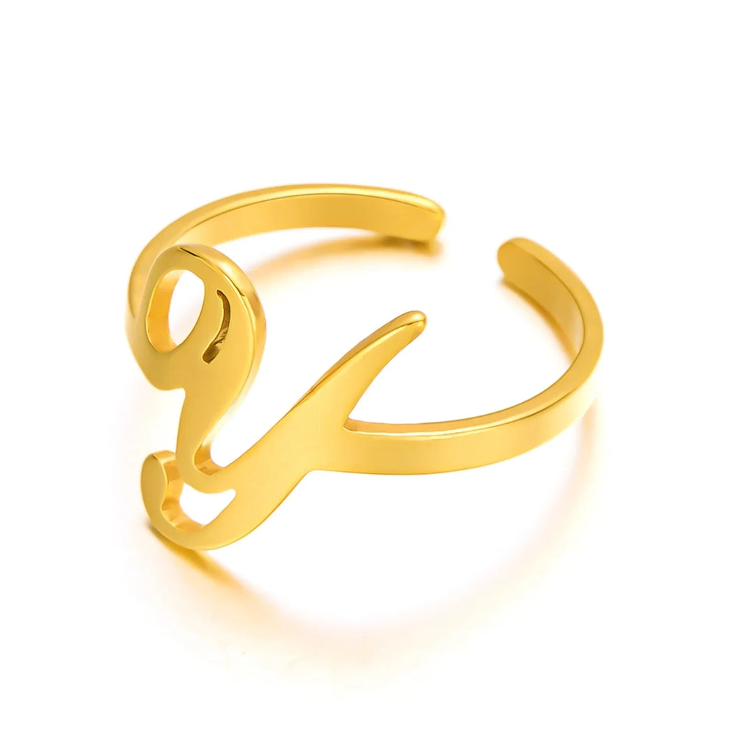 Adjustable Italic Cursive Letter Initial Ring