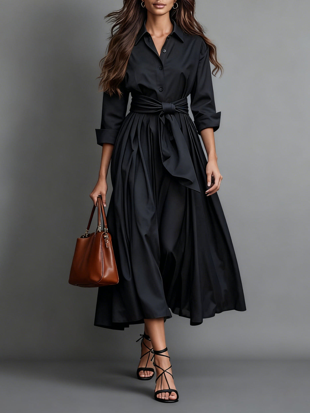 Monica Secrets | Classic Maxi Dress In Fabric With Belt