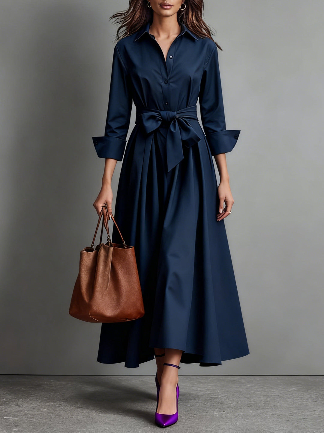 Monica Secrets | Classic Maxi Dress In Fabric With Belt