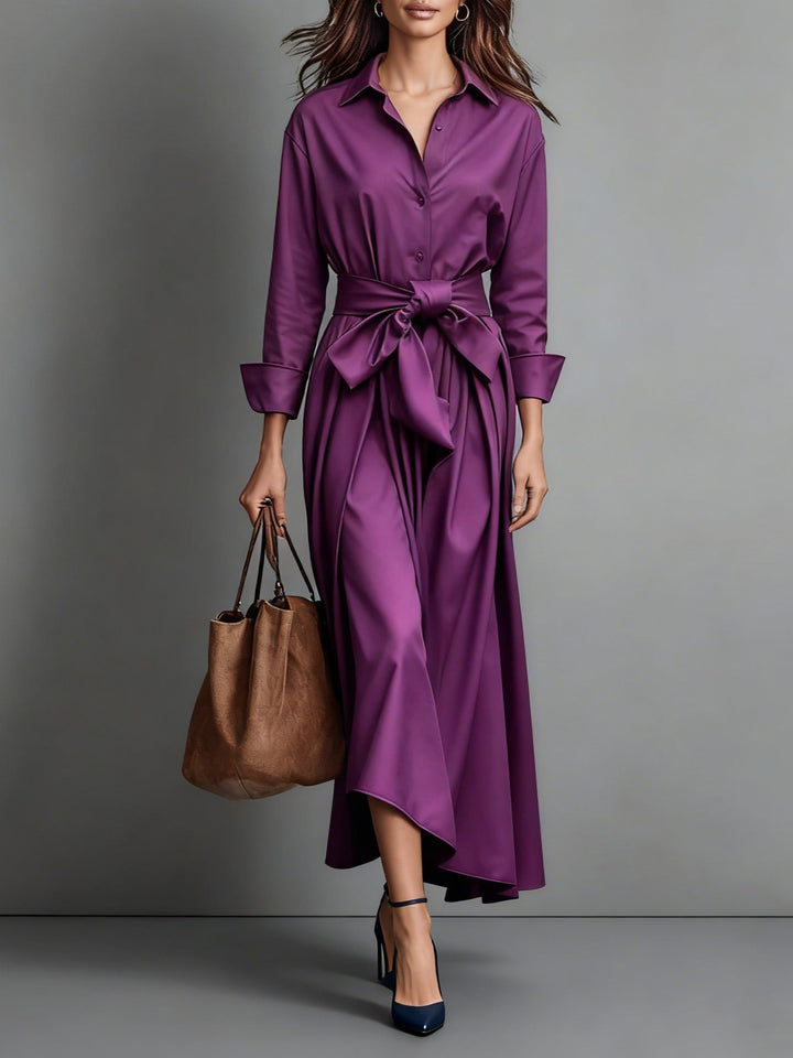 Monica Secrets | Classic Maxi Dress In Fabric With Belt