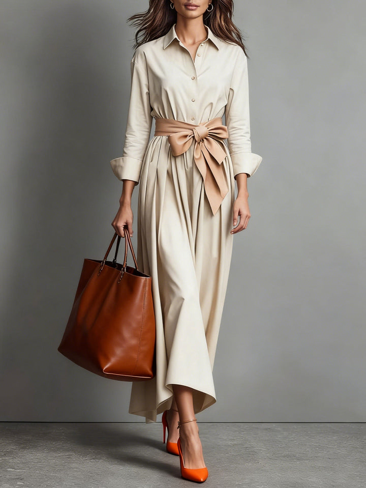 Monica Secrets | Classic Maxi Dress In Fabric With Belt