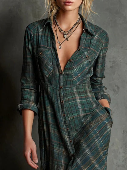 Monica Secrets | Plaid Maxi Shirt Dress