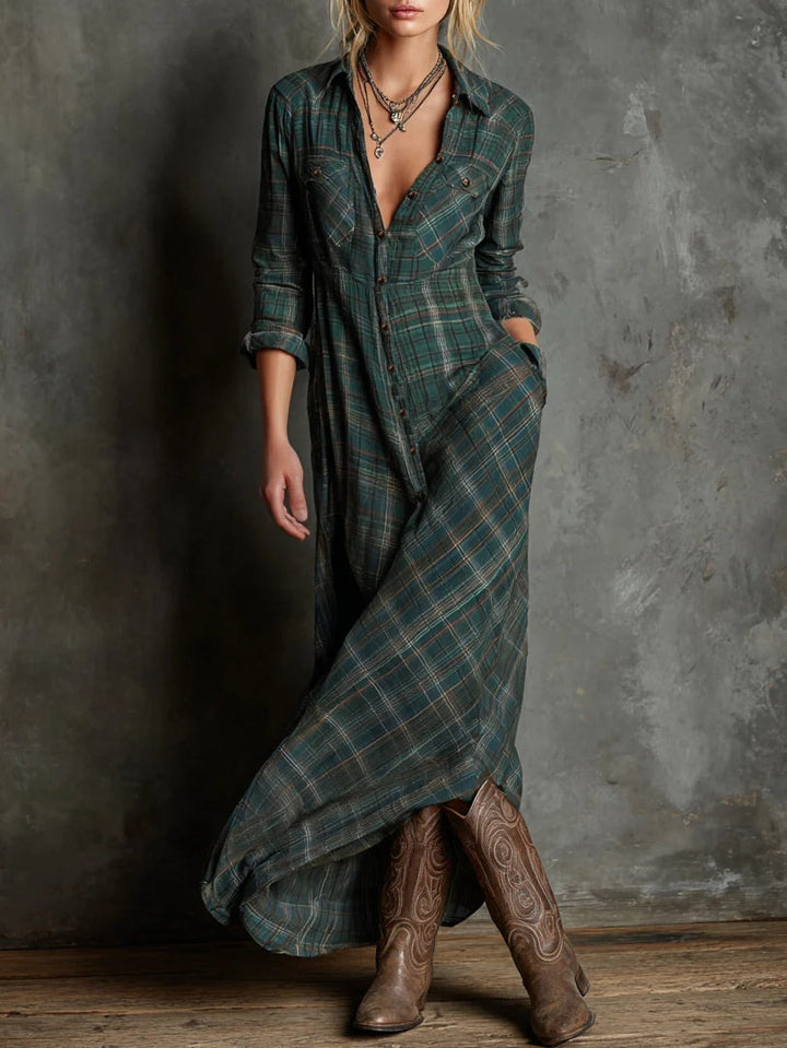 Monica Secrets | Plaid Maxi Shirt Dress