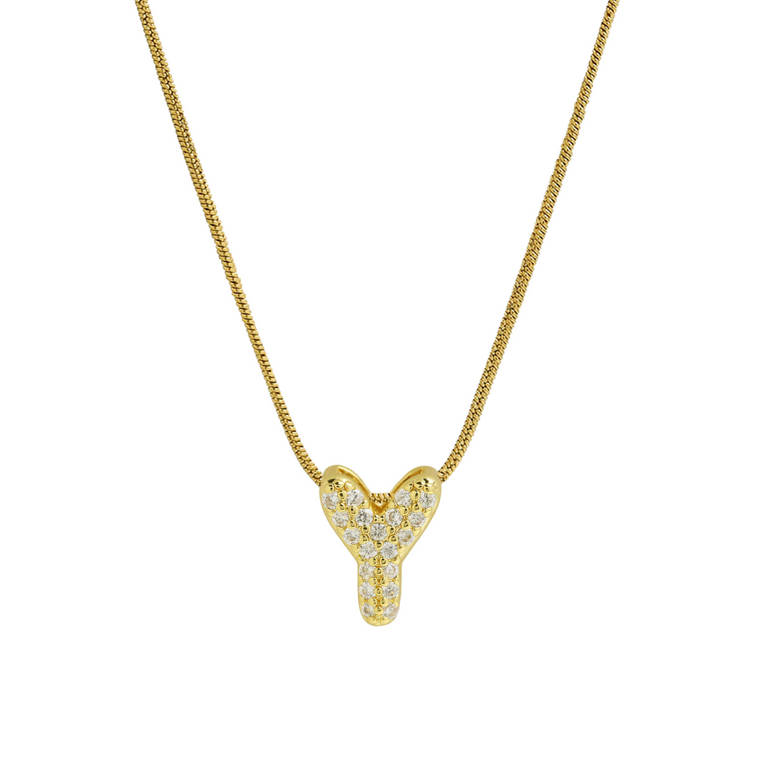 Diamond Bubble Letter Initial Necklace