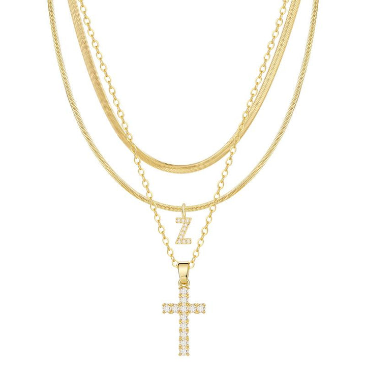 3pc 14k Diamond Accented Initial & Cross Necklace Set
