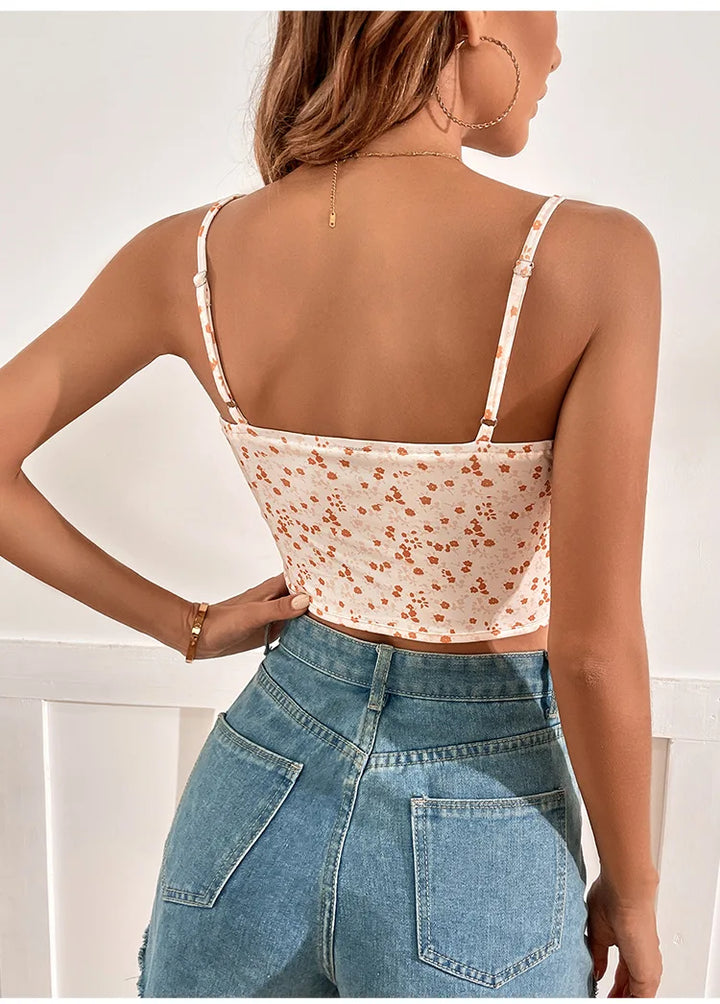 Monica Secrets | Women's Crop Top – Adjustable Straps – Tailored Fit – Floral Print