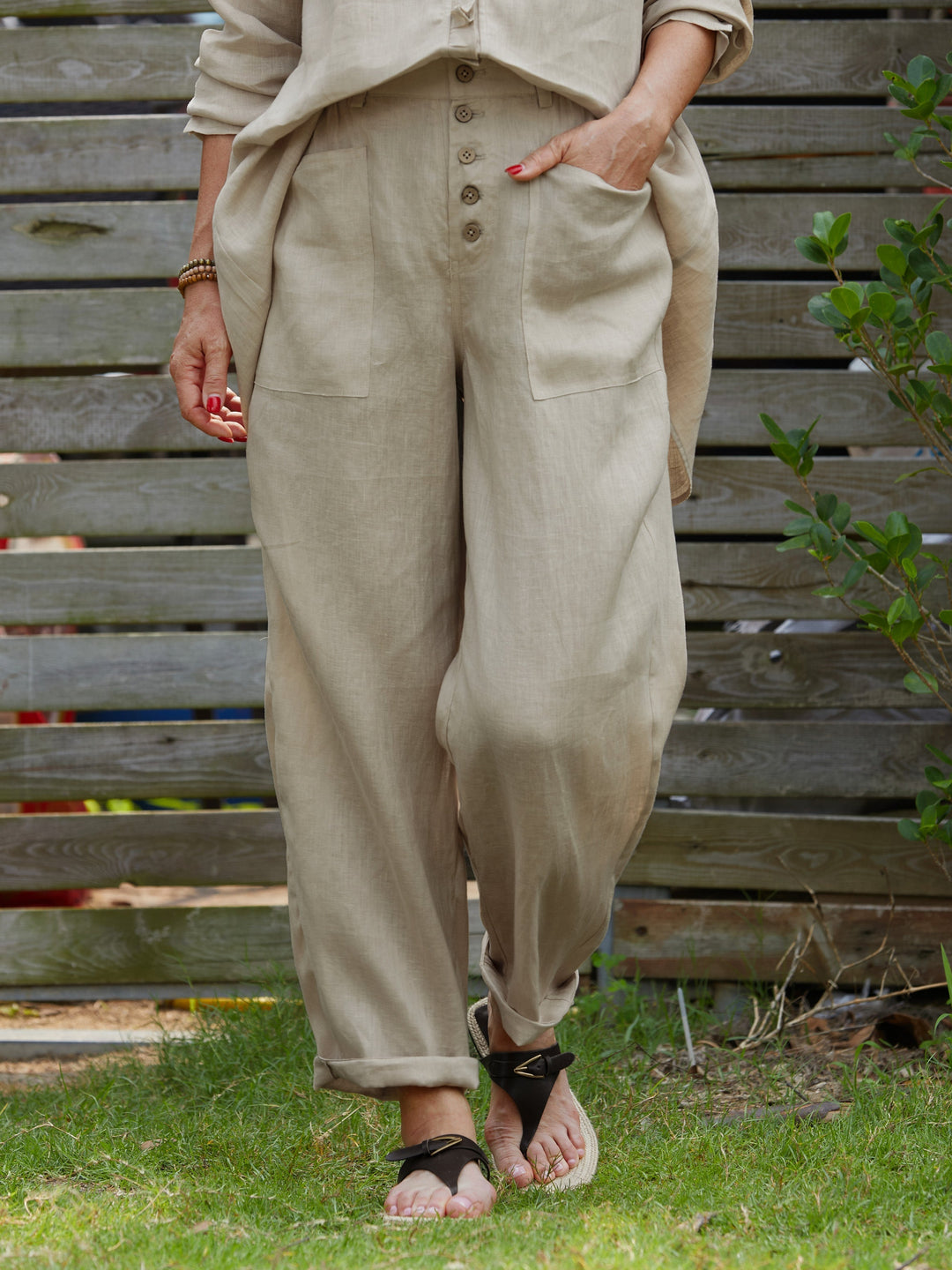 Monica Secrets | Button Detail Wide-Leg Trousers