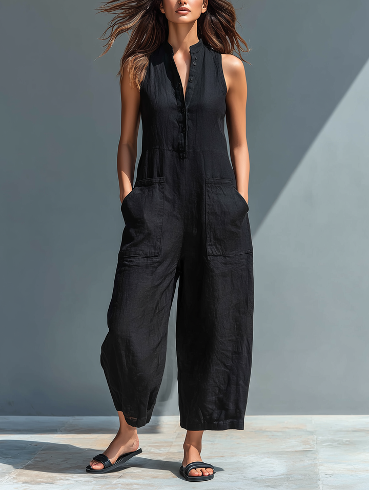 Evelyn | Linen Button-up Jumpsuit