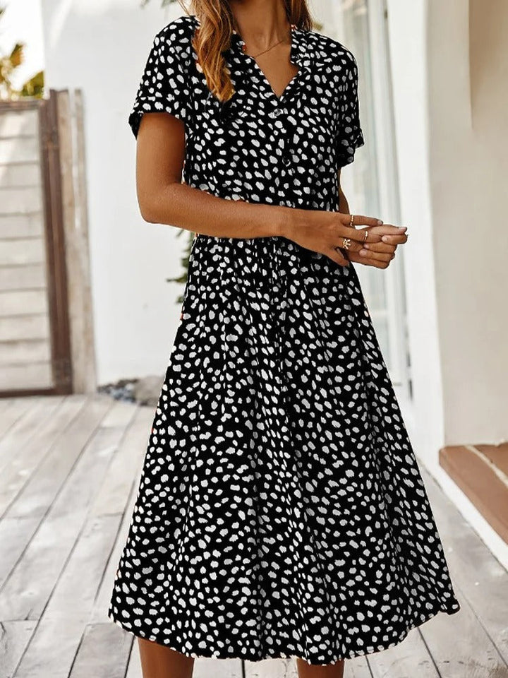 Monica Secrets | Soft-Spotted Button-Up Midi Dress