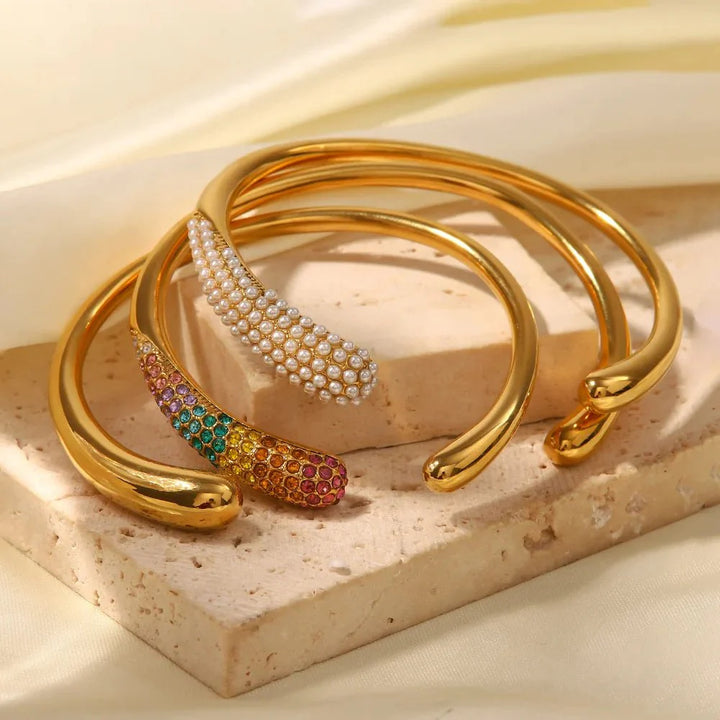 Accented Classy Bangle Cuff Bracelets