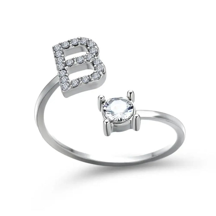 Adjustable Dainty Diamond Letter Initial Ring