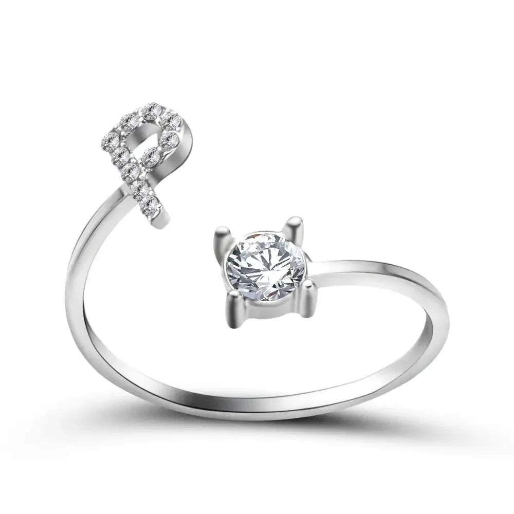 Adjustable Dainty Diamond Letter Initial Ring