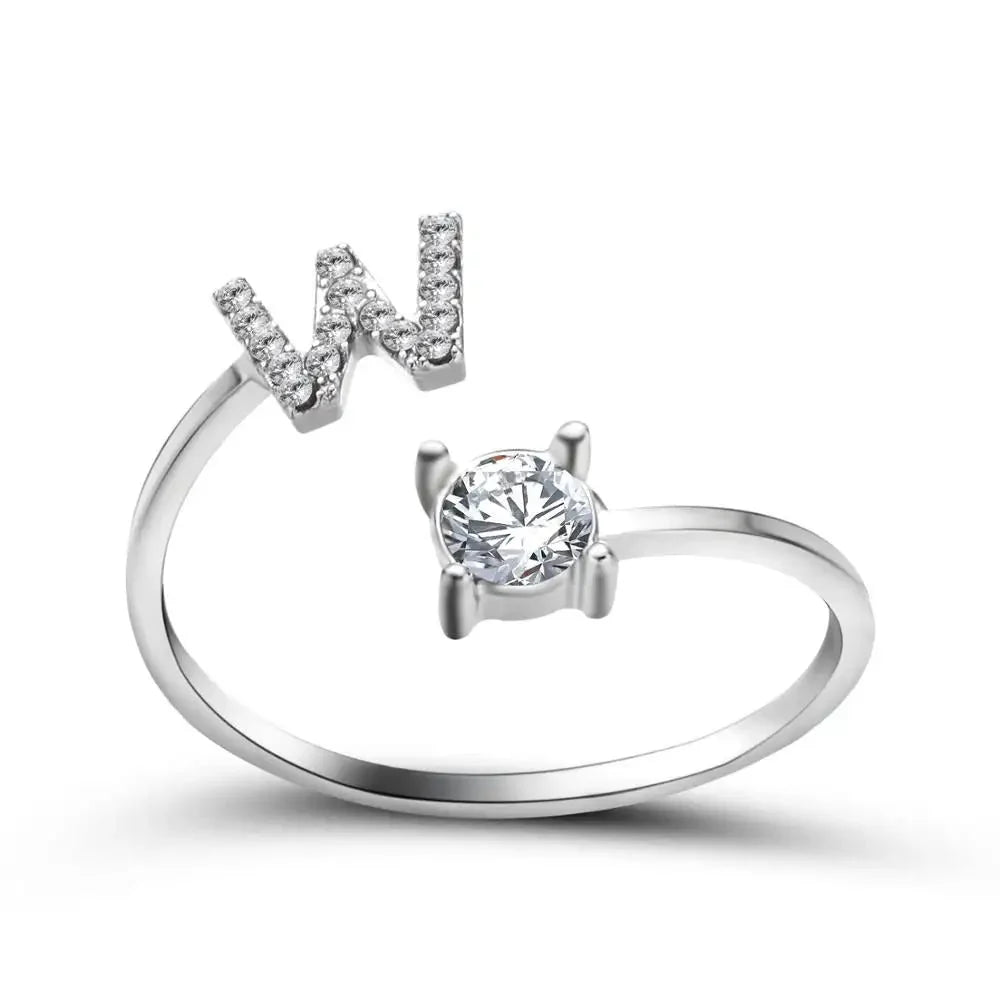 Adjustable Dainty Diamond Letter Initial Ring