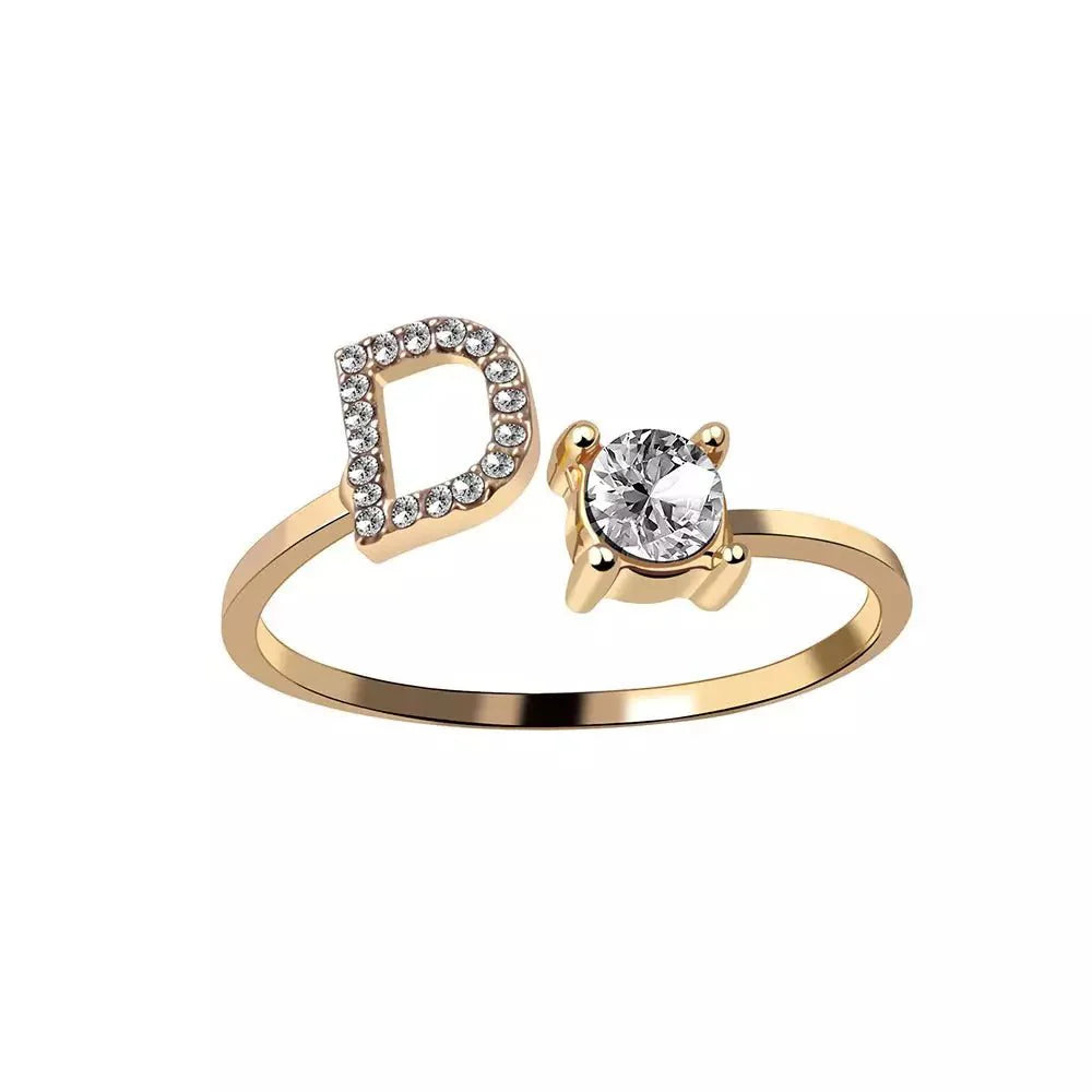 Adjustable Dainty Diamond Letter Initial Ring