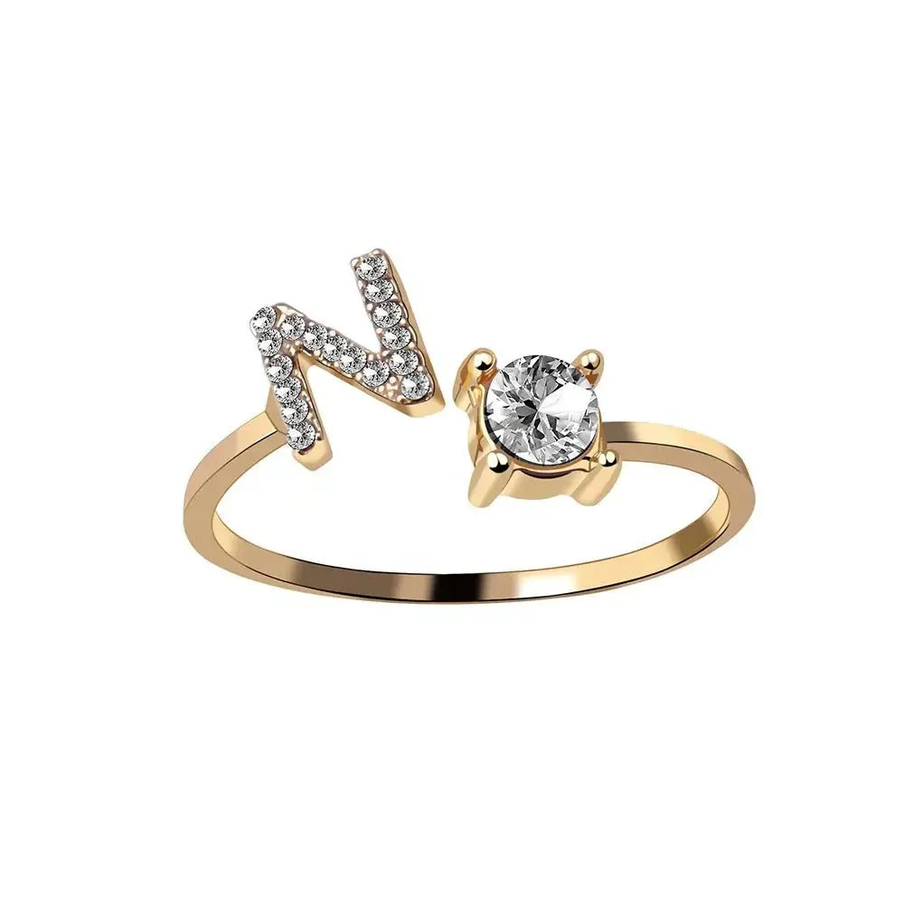 Adjustable Dainty Diamond Letter Initial Ring