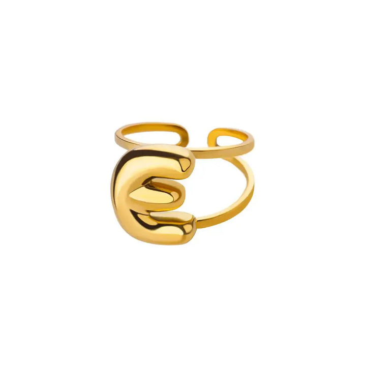 Adjustable Open Band Bubble Letter Initial Ring