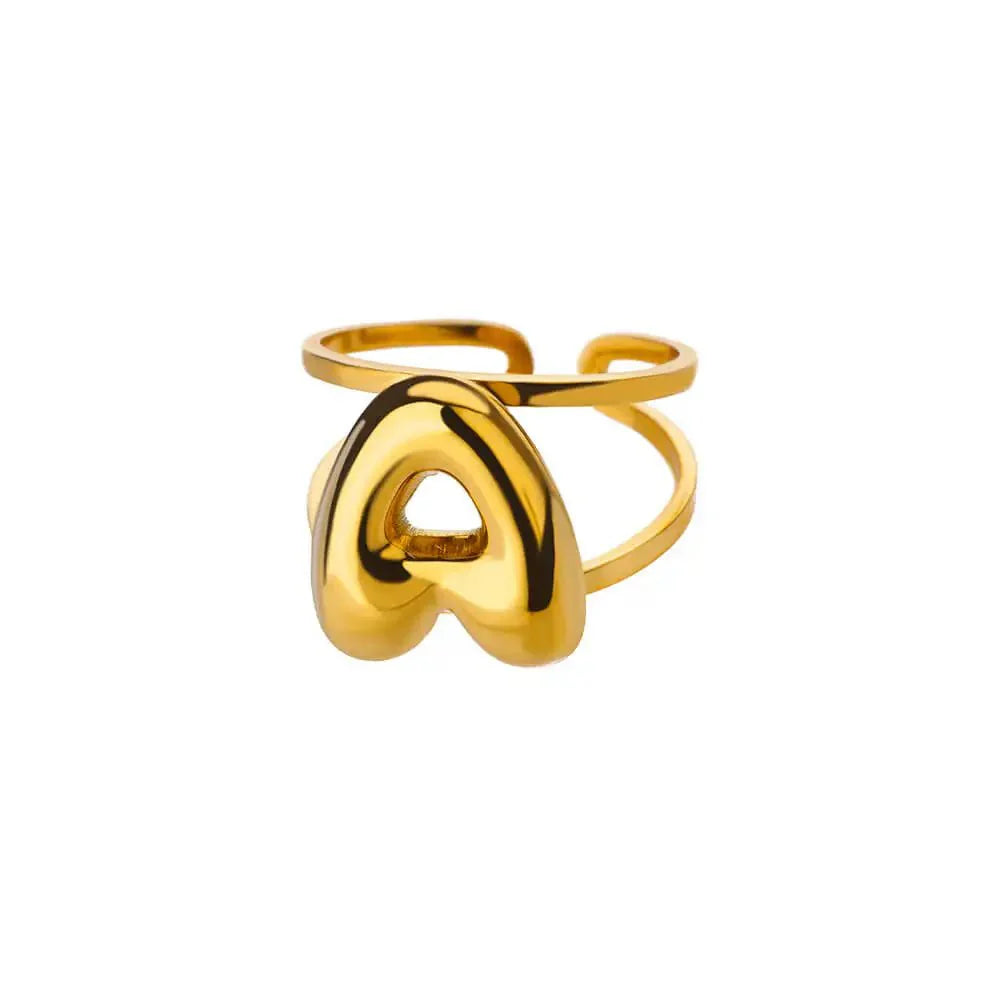 Adjustable Open Band Bubble Letter Initial Ring
