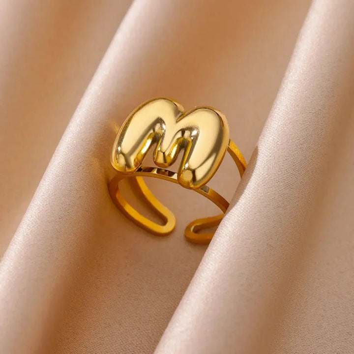 Adjustable Open Band Bubble Letter Initial Ring