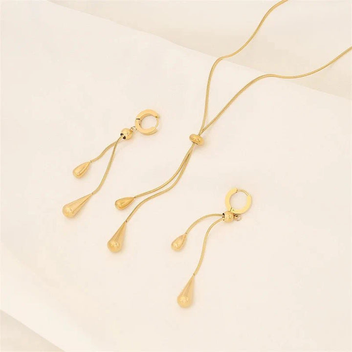 Adjustable Pull Droplet Lariat Necklace and Earrings