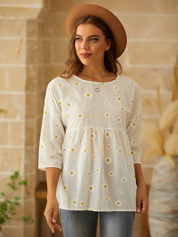 Monica Secrets | Ladies Top – Relaxed Fit – Empire Waist – Short Sleeve – Floral Print – Breathable Blend