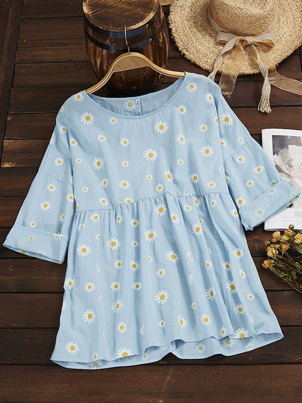 Monica Secrets | Ladies Top – Relaxed Fit – Empire Waist – Short Sleeve – Floral Print – Breathable Blend