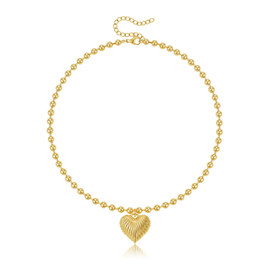 14k Beaded Chain Bubble Heart Necklaces