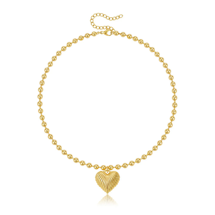 14k Beaded Chain Bubble Heart Necklaces