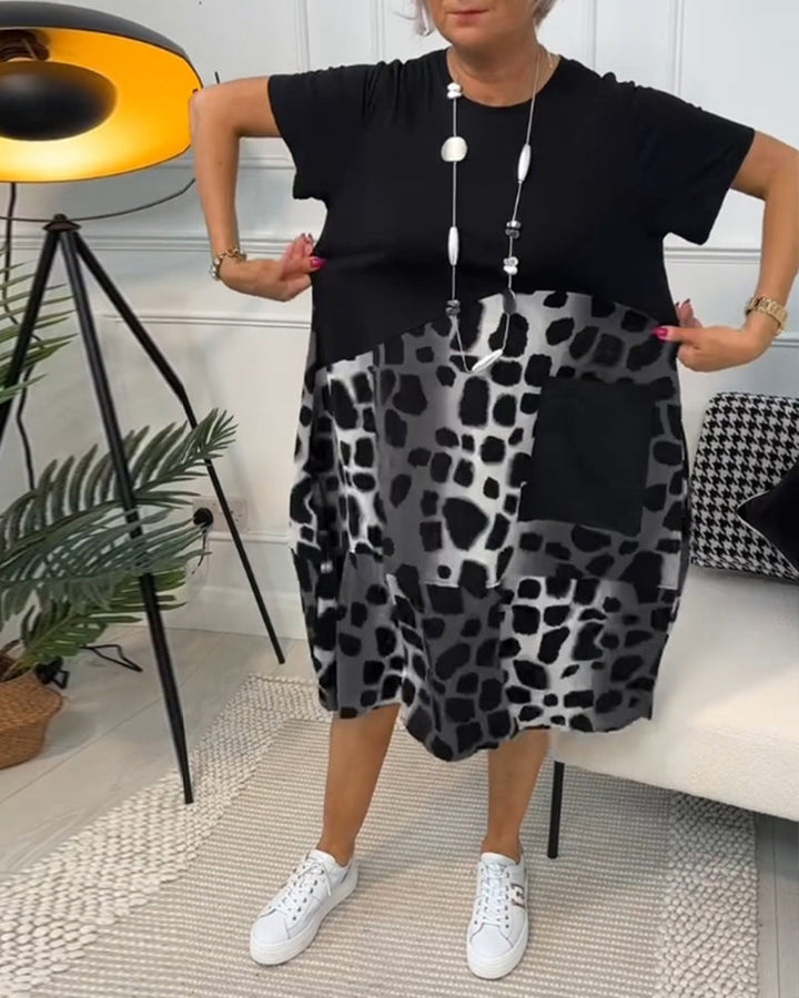 Monica Secrets | Stylish Short Sleeve Leopard Print Midi Dress