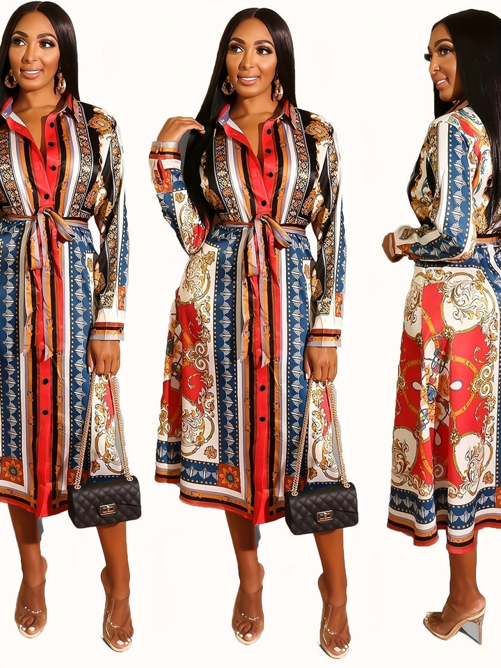 Monica Secrets | Mid-Calf Long Sleeve Shirt Dress