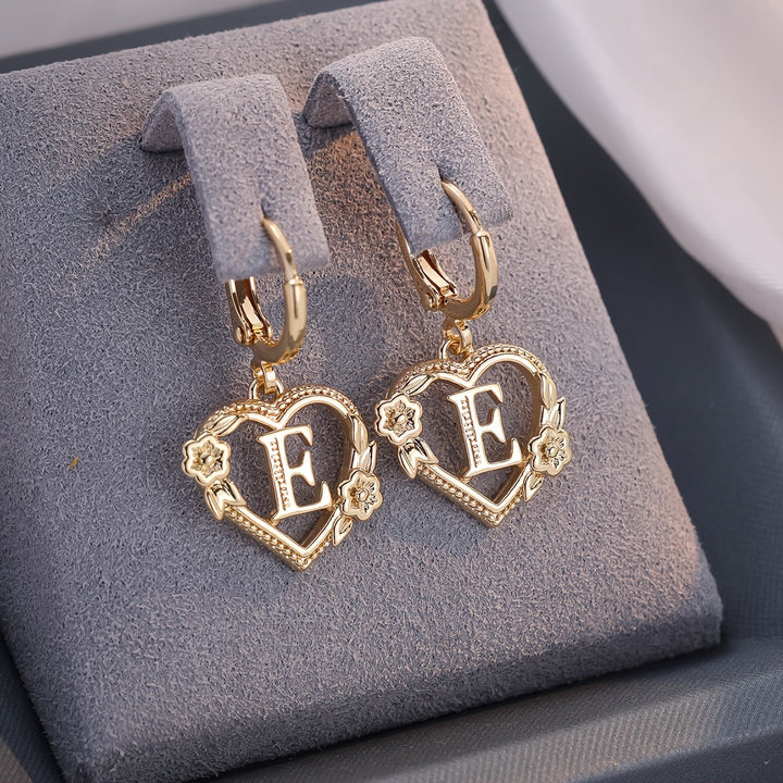 Dainty Initial Letter Heart Hoop Earrings