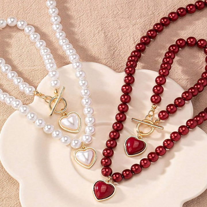 2pc Beaded Heart Pendant Bracelet and Necklace Set