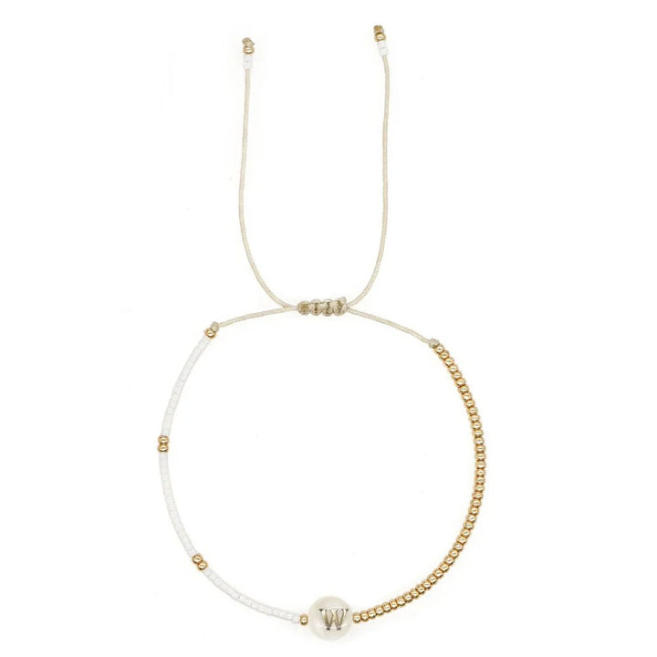 Boho White & Gold Beaded Letter Initial Beaded Bracelets