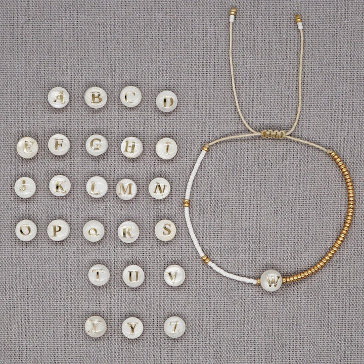 Boho White & Gold Beaded Letter Initial Beaded Bracelets