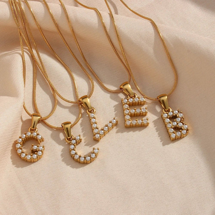 Bold Pearl Letter Initial Necklace