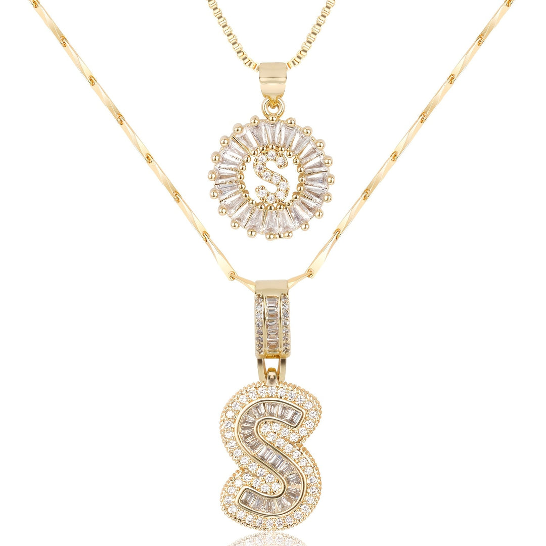 2pc 14k Diamond Letter Initial Necklaces
