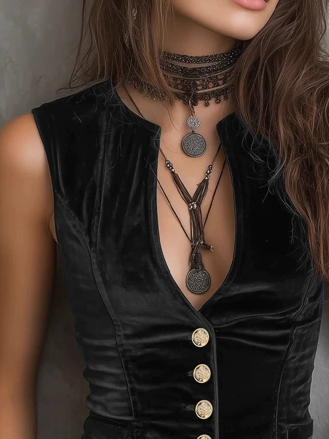 Marina | V-Neck Velvet Vest