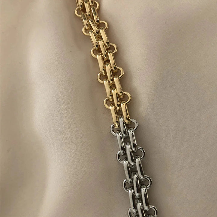 Chunky Two Tone Textured Circle Clasp Bracelet