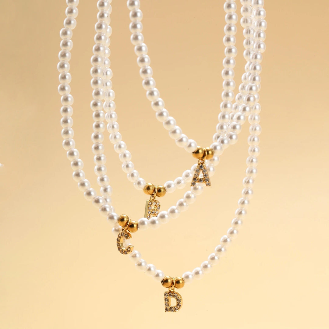 Classy Pearl Dainty Initial Letter Necklace