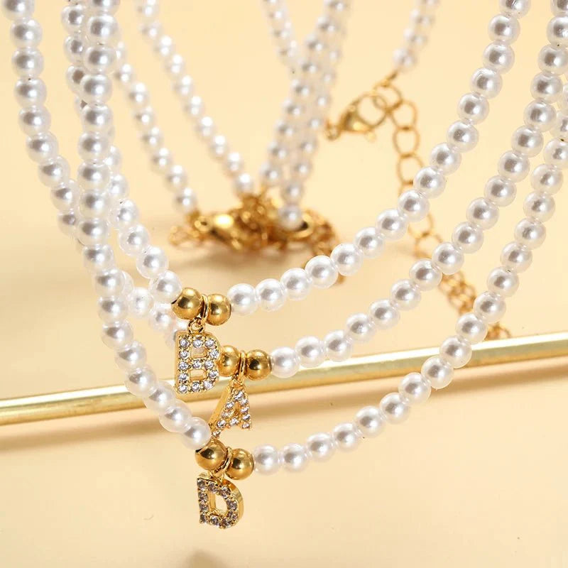 Classy Pearl Dainty Initial Letter Necklace