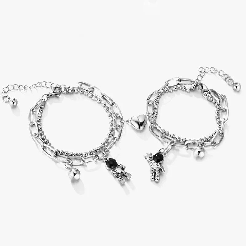Couples Astronaut Magnetic Heart Bracelet Set