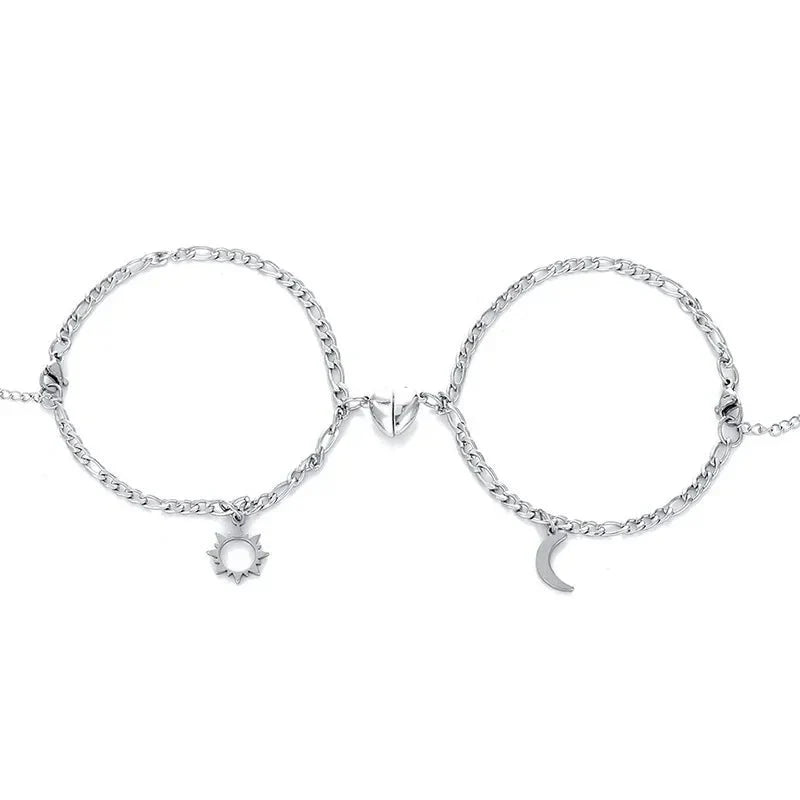 Couples Magnetic Heart Sun & Moon Bracelet Set