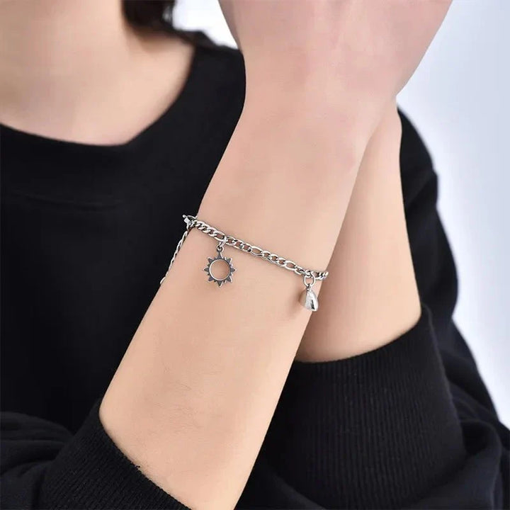 Couples Magnetic Heart Sun & Moon Bracelet Set