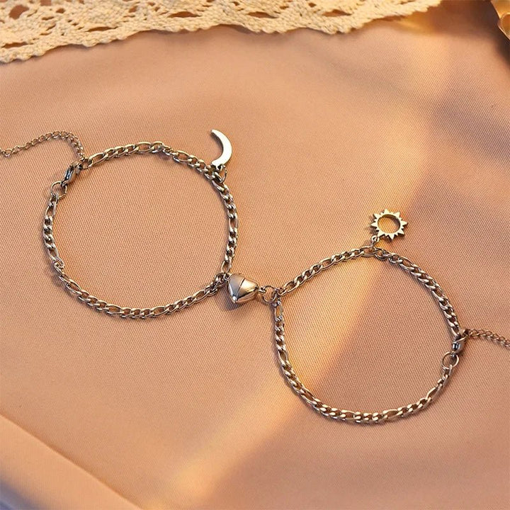 Couples Magnetic Heart Sun & Moon Bracelet Set