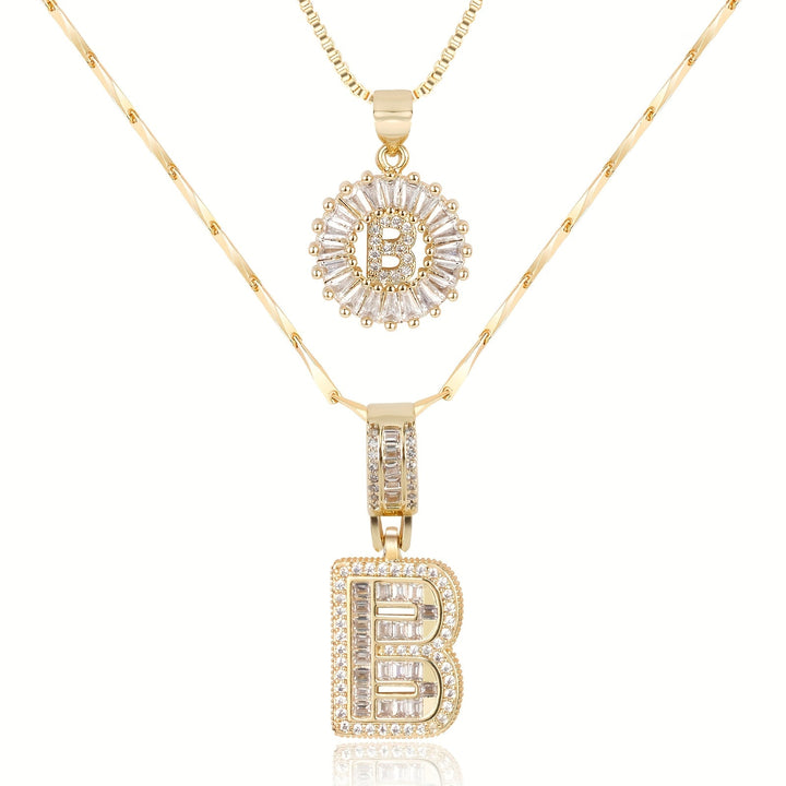 2pc 14k Diamond Letter Initial Necklaces