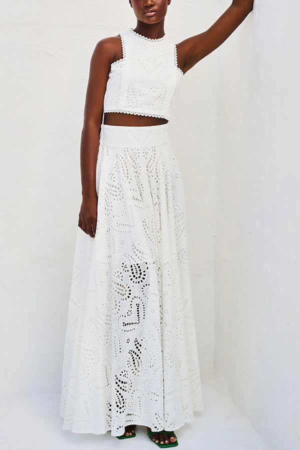 Monica Secrets | Embroidered Top & High-Waist Maxi Skirt Set