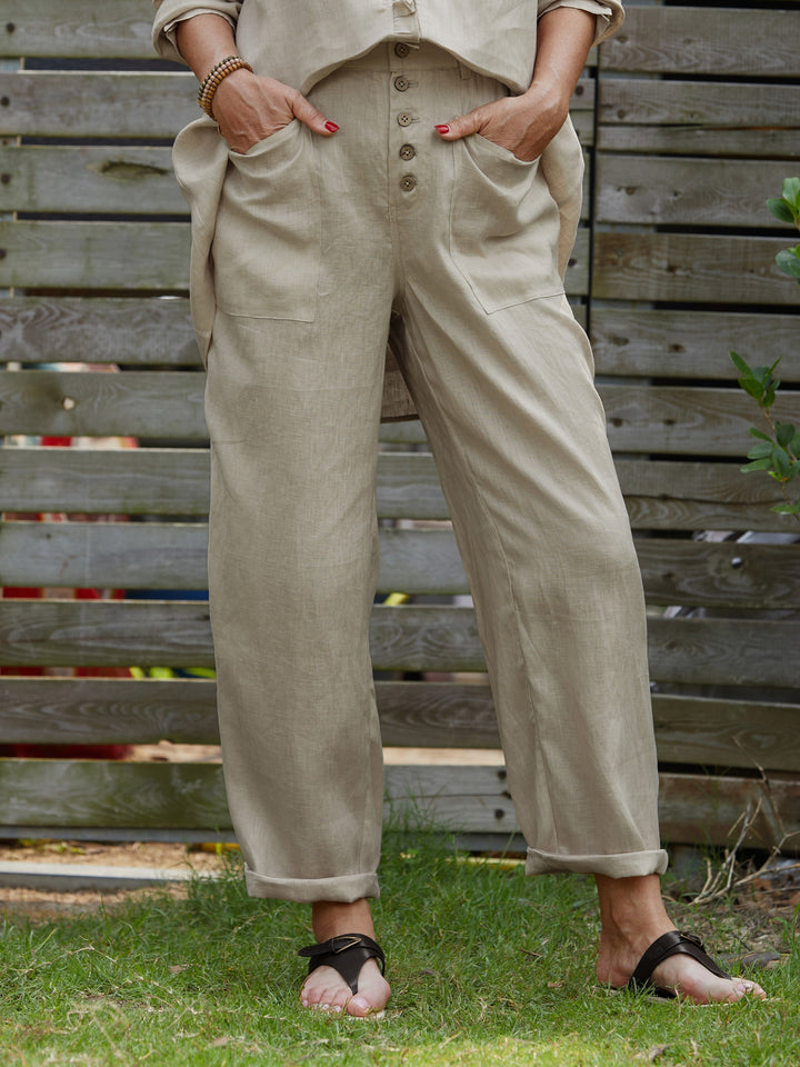 Monica Secrets | Button Detail Wide-Leg Trousers