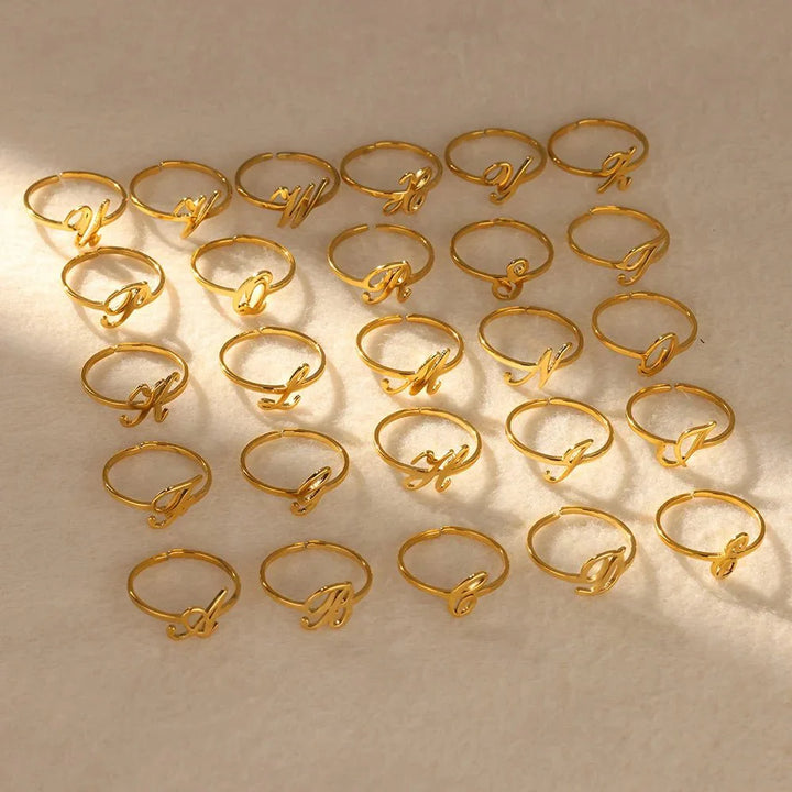 Dainty Adjustable Classy Letter Initial Rings