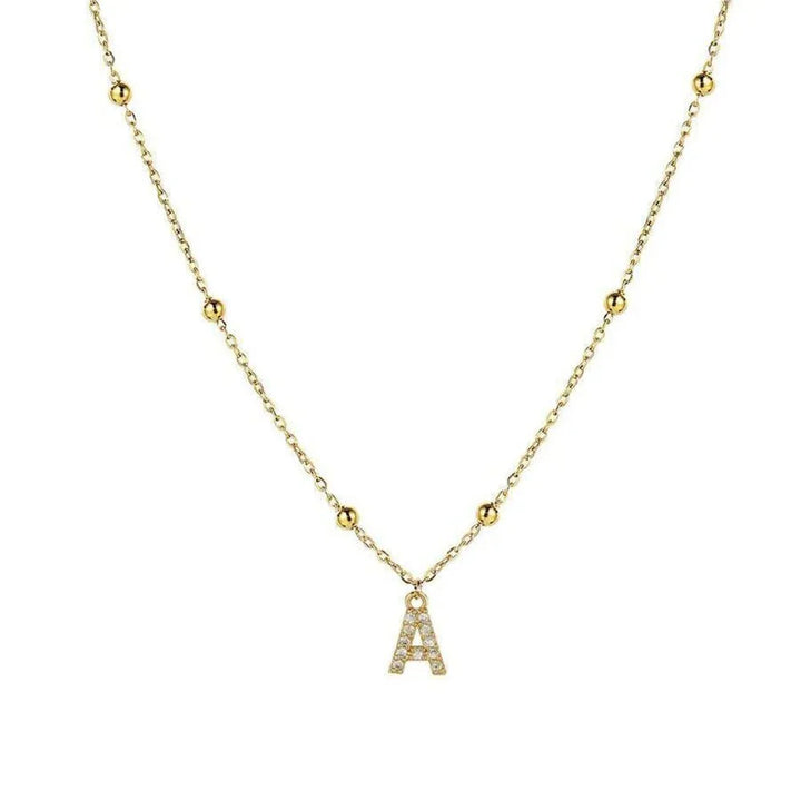 Dainty Beaded Chain Initial Necklace