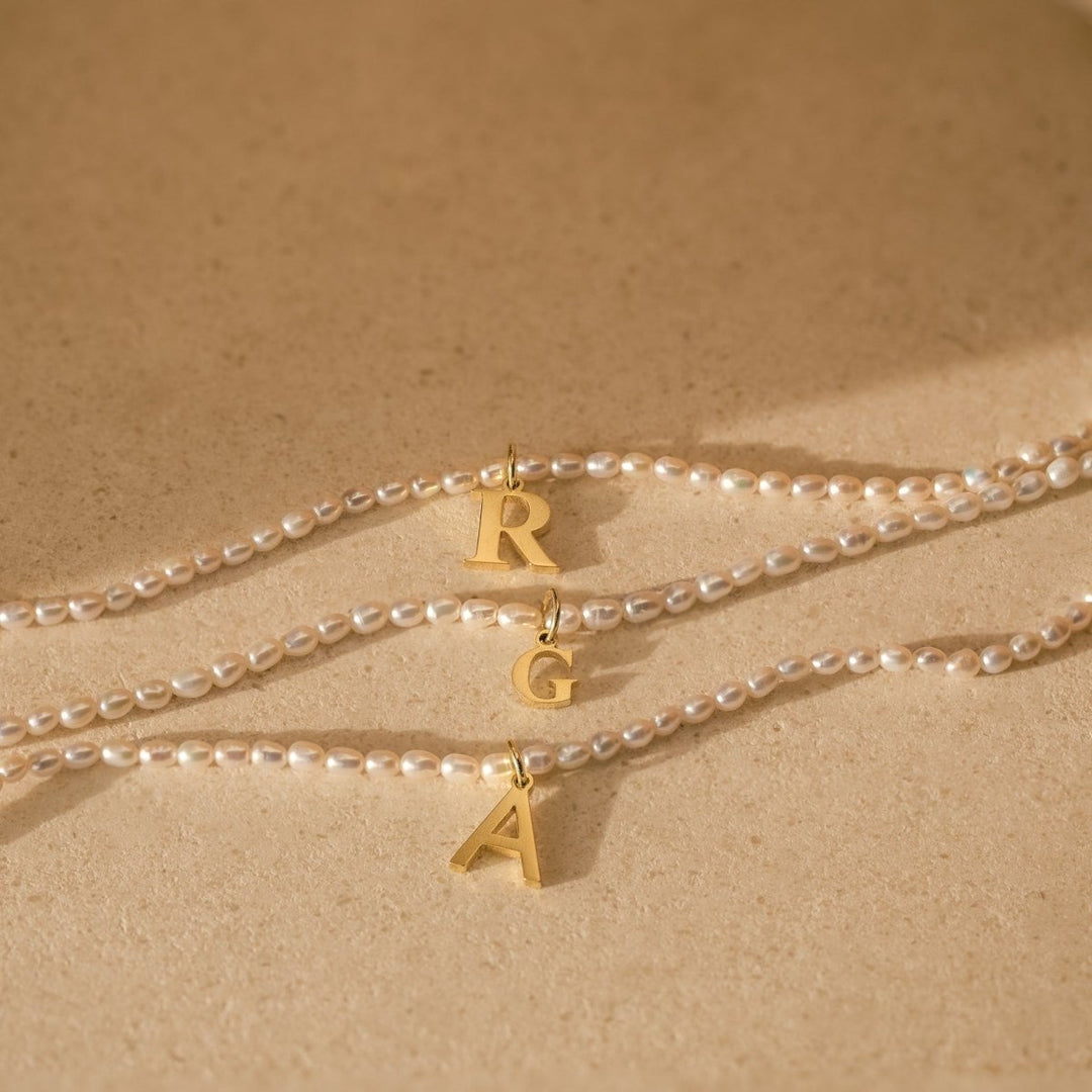 Dainty Beaded Pearl Initial Necklace