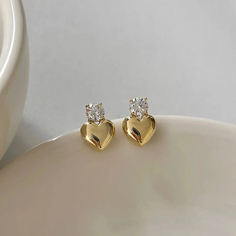 Dainty Diamond Heart Stud Earrings